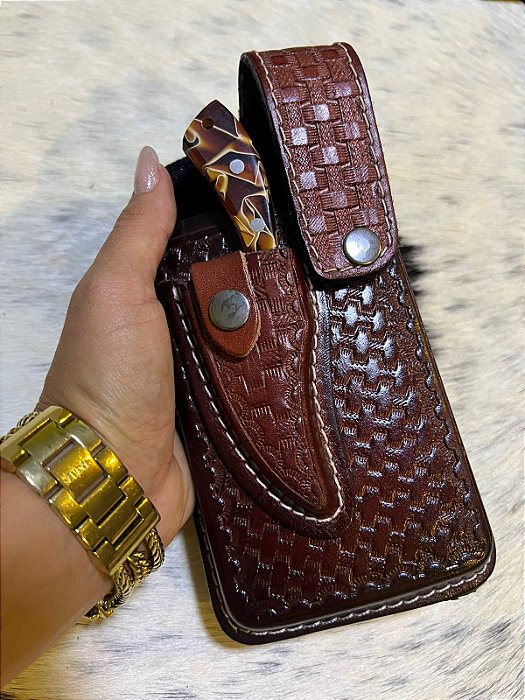 Bainha de Celular Couro Legítimo com Faca Campeira - BCF01