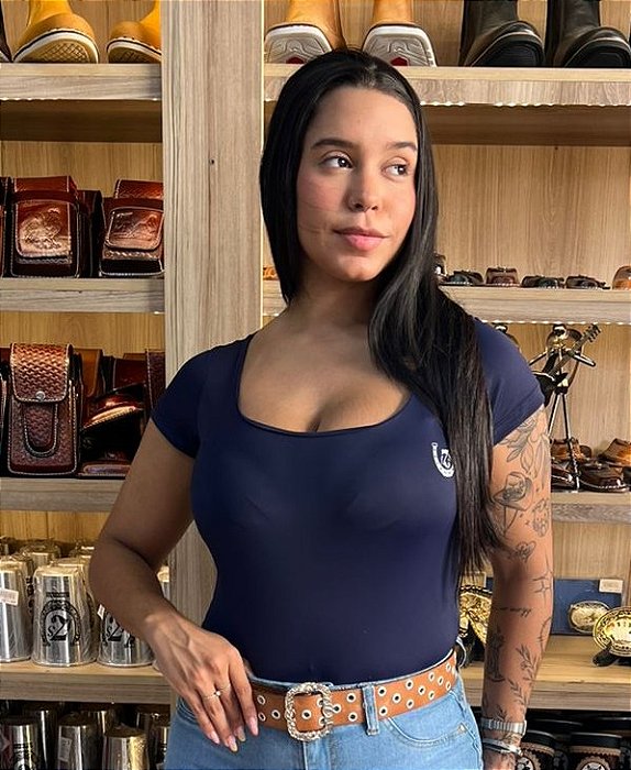 Body Fazendeiros Manga Curta Azul Petroléo