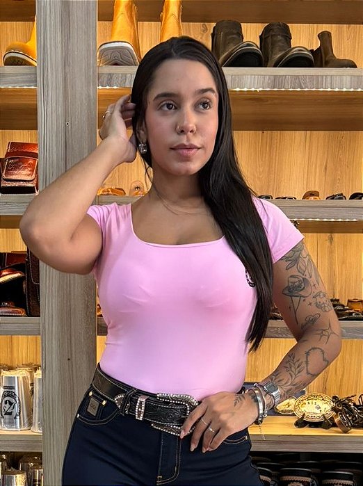 Body Fazendeiros Manga Curta Rosa Bebe