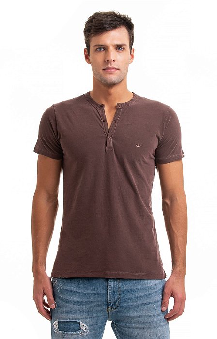 Camiseta henley portuguesa manga curta cevada