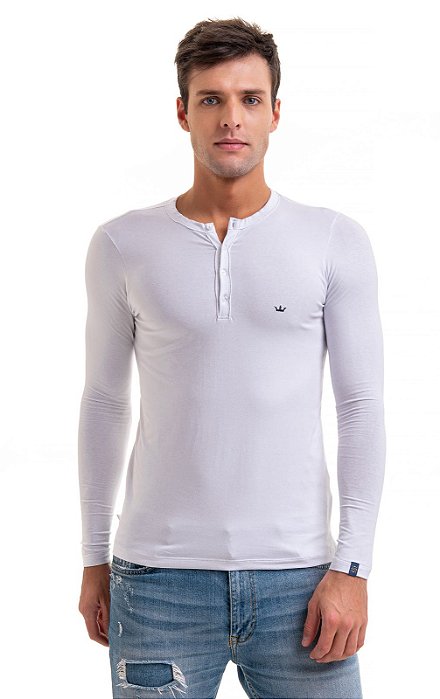 Camiseta elastano manga longa branco super skinny