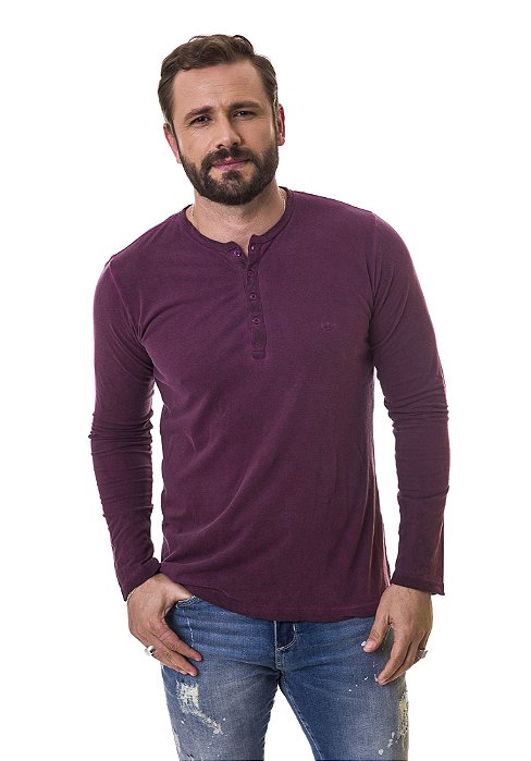 Camiseta henley portuguesa manga longa vinho