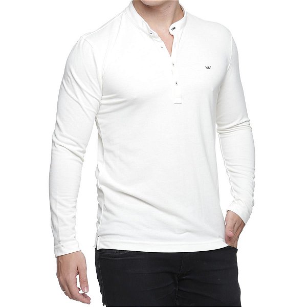 Malha gola padre manga longa  slim fit branco off