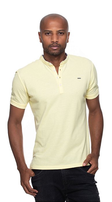 Malha gola padre manga curta amarelo slim fit