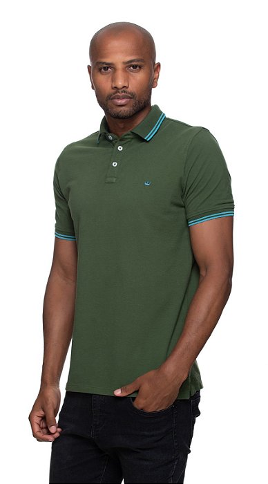 Polo algodão pima manga curta verde slim fit