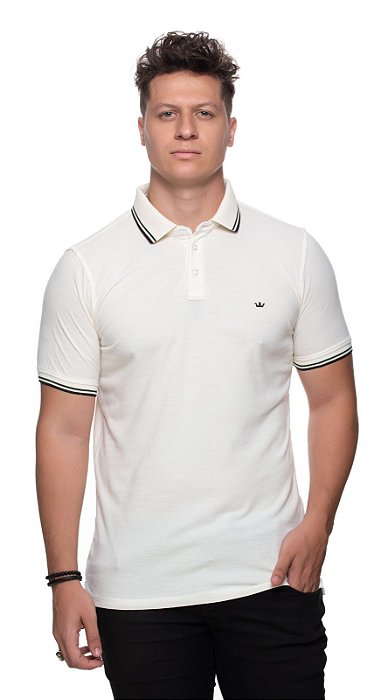 Polo algodão pima manga curta branco off marfim slim fit