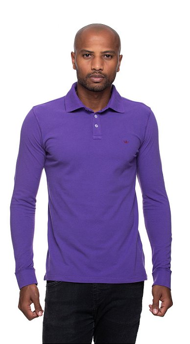 Polo em algodão pima manga longa rugby lilas slim fit