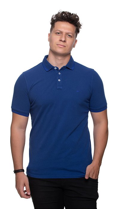 Polo algodão pima manga curta azul pacco slim fit