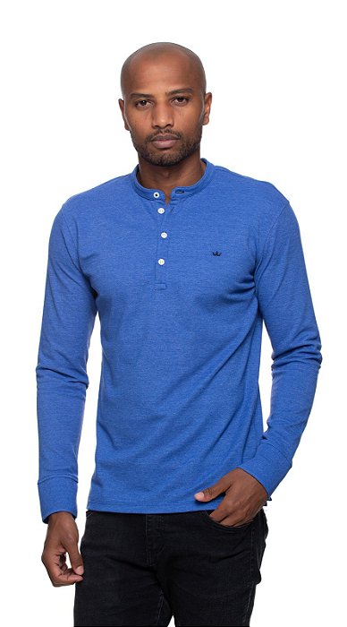 Gola padre rugby manga longa slim fit azul royal mesclado