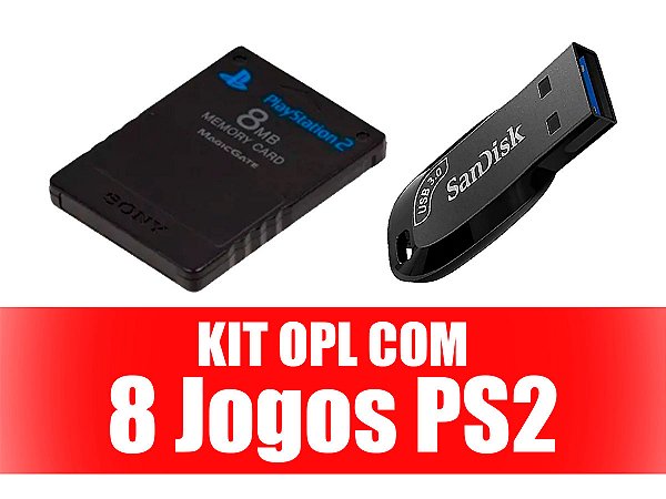 Kit OPL - Memory Card + Pen Drive 32Gb Com 8 Jogos