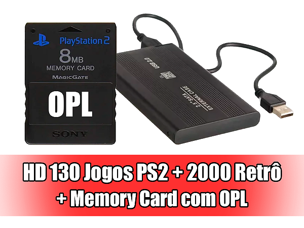 Kit Para Play 2 HD Externo 500GB + Memory Card com OPL