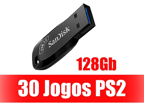Pen Drive 128Gb USB 3.0 Com 30 Jogos Para PS2 com OPL