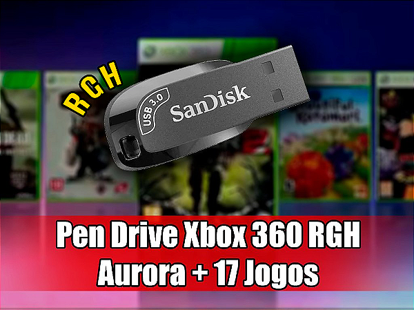 Pen Drive 128Gb USB 3.0 com 17 jogos para Xbox 360 Desbloqueado RGH