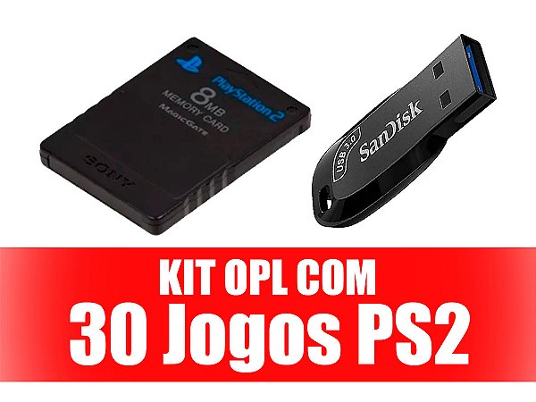 Kit OPL - Memory Card + Pen Drive 128Gb Com 30 Jogos