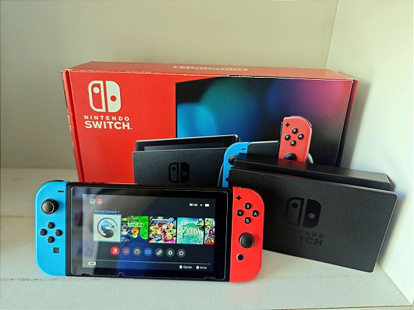 Nintendo Switch V2 Desbloqueado Com 5 jogos e Cartão de 128Gb Seminovo