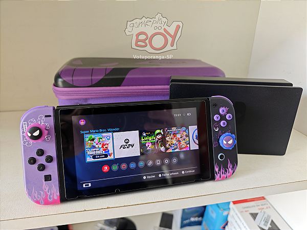 Nintendo Switch Desbloq + Cartão 256Gb + 11 Jogos - Kit Normal OU Kit Gengar