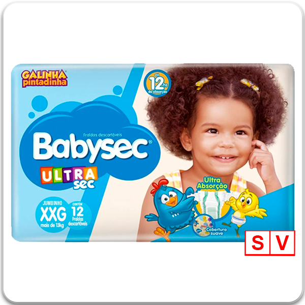 Fralda Babysec Ultrasec Galinha Pintadinha, XXG, 12 unidades