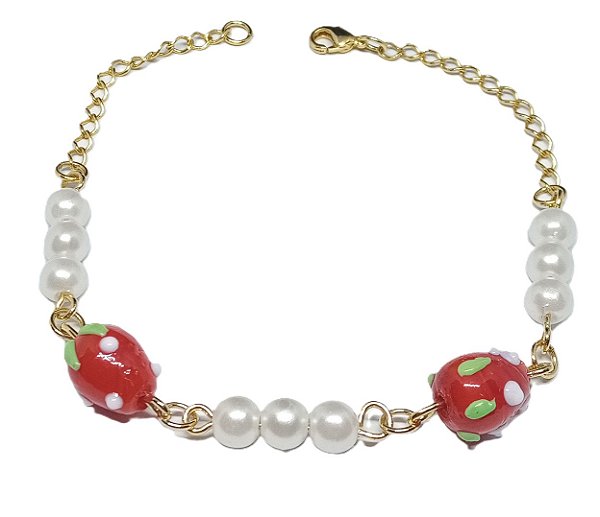 Pulseira folheada a ouro com Morangos 21cm