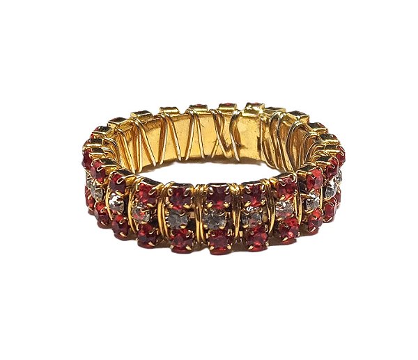 Anel Banhado a ouro com Strass Vermelho e Branco n17