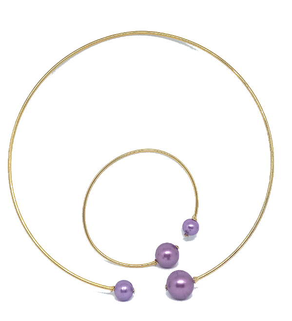 Conjunto colar Shoker e Pulseira - Dourado / lilás metálico