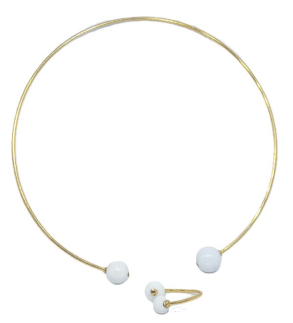 Conjunto colar Shoker e Anel - Dourado / Branco