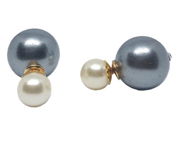 Brincos Inspiração Duplo Jacket - Dourado / Grafite perola metálico