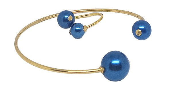 Conjunto Pulseira e Anel - Dourado / Azul metálico