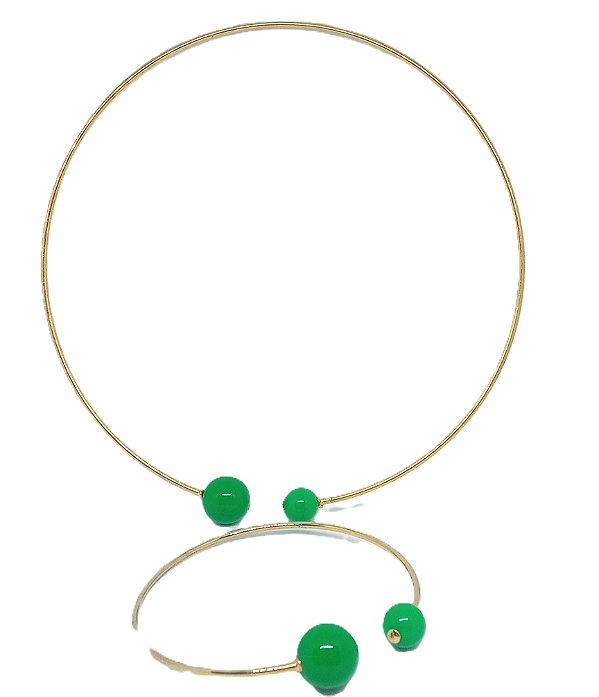 Conjunto Colar Shoker e Pulseira - Dourado / verde bandeira