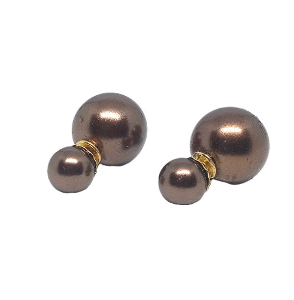 Brinco Inspiração Jacket Duplo Perola - Marrom metálico