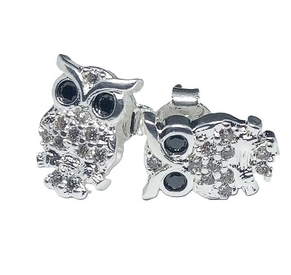 Brinco Corujinha com Zircônia Folheado a prata