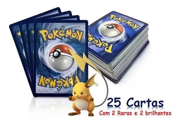 Kit com 25 Cartas Avulsas Pokemon com 02 Raras e 02 Brilhantes