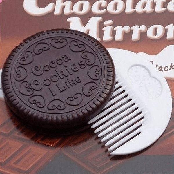 Espelho de bolso / Bolsa - Cookie Chocolate com pente (7x7cm)