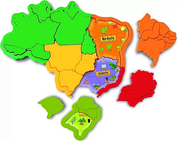 Mapa do Brasil em 3D Colorido - 38 X 38 cm