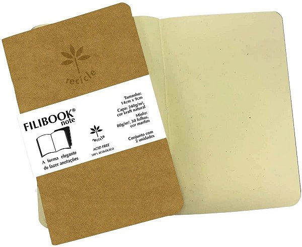 Caderneta de Anotações Kraft Filibook - 2 Unidades (14x9cm)