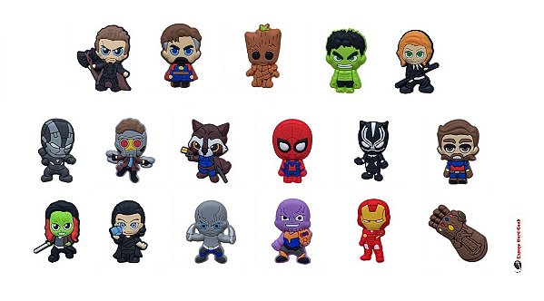 17 Mini Ímãs para Decoração - Estilo Nendoroid (03 cm cada) - Vingadores (Marvel)