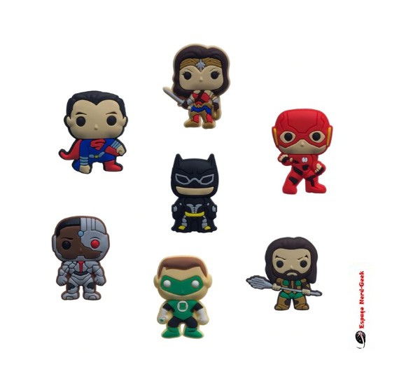 07 Mini Ímãs para Decoração - Estilo POP (03 cm cada) - Liga da Justiça (DC)
