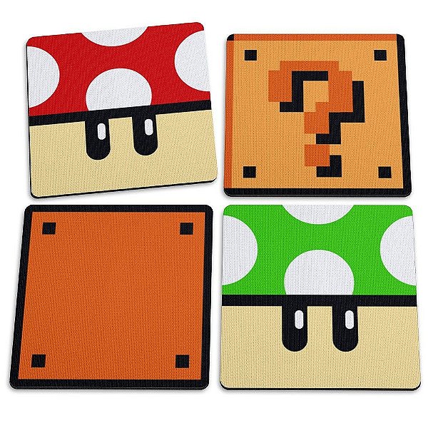 Jogo de Porta Copos Mushroons e Blocos (Mario World Game) - 4 peças