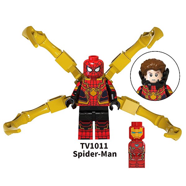 Homem Aranha de Ferro / Peter Parker (c/ Mini Bloco Homem de Ferro) - Minifigura de Montar Marvel