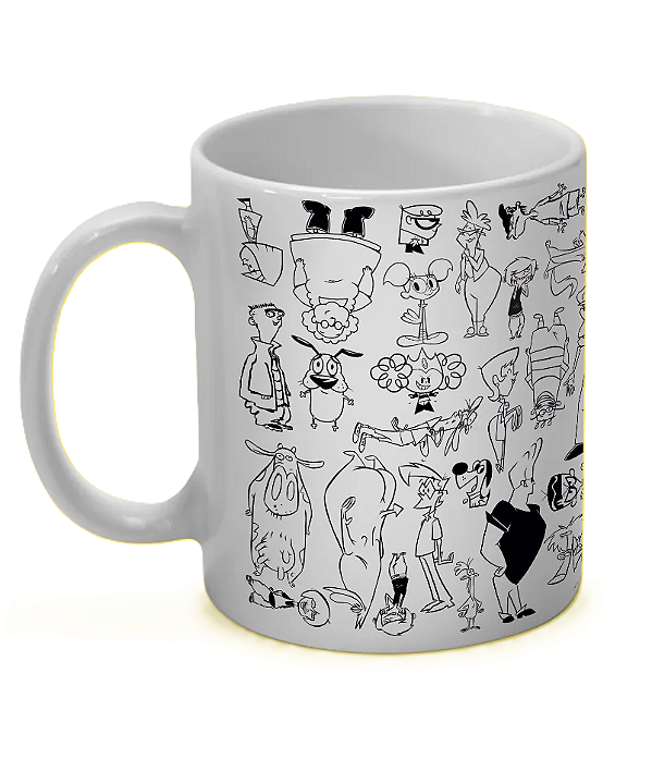 Caneca Cartoon Mix Personagens Preto e Branco - 325ml
