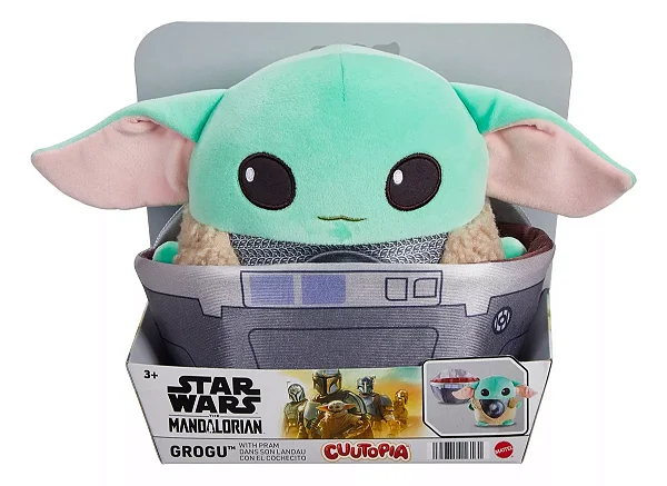 Grogu no Carrinho Pelúcia Colecionável The Mandalorian - 22 cm Star Wars