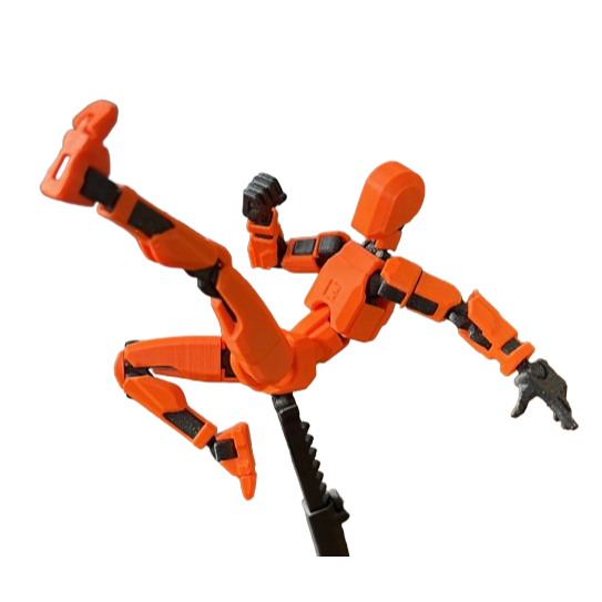 Boneco Dummy Articulado 3D para Montar - Laranja Neon e Preto (61 pçs)