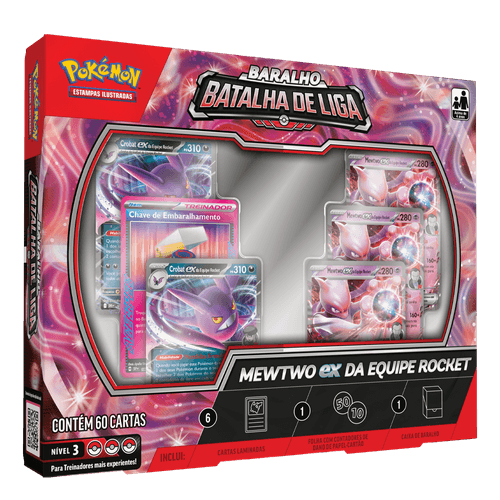 Deck Box Batalha de Liga Pokémon Mewtwo ex da Equipe Rocket
