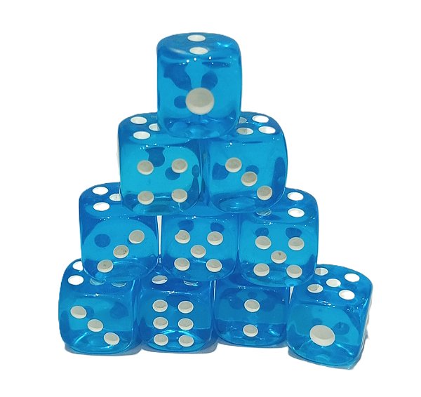 Conjunto de 10 Dados D6 - Azul Claro translúcidos (lado 1cm)