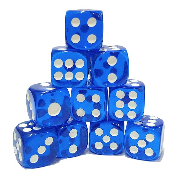 Conjunto de 10 Dados D6 - Azul Escuro translúcidos (lado 1cm)