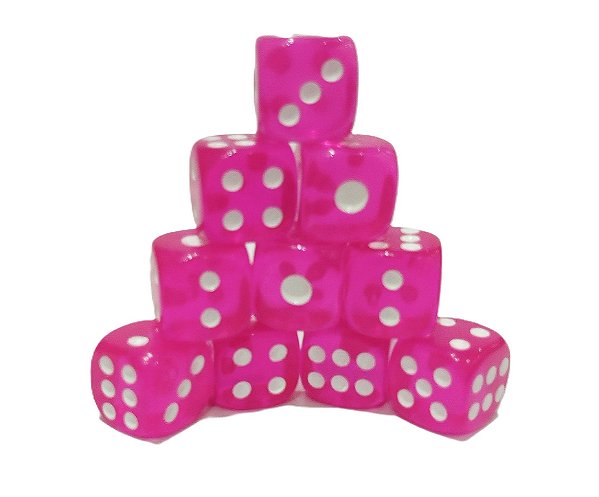 Conjunto de 10 Dados D6 - Pink translúcidos (lado 1cm)