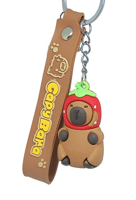 Chaveiro 3D Capivara / Capybara - Chapéu Morango (4cm)