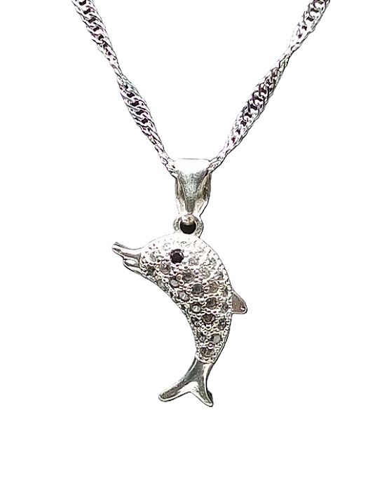 Colar Banhado a Prata com Pingente Dolphin / Golfinho (50cm)