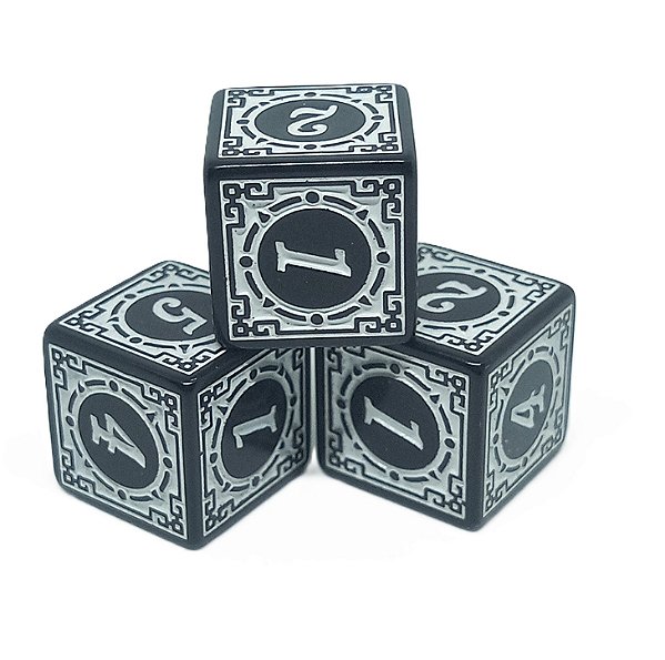 Conjunto de 3 Dados Brancos estilo Runas D6 - (lado 1,5cm)