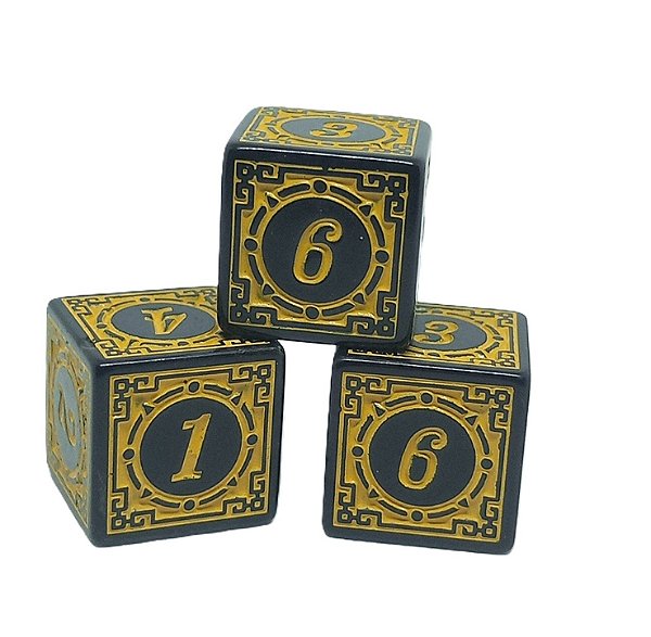 Conjunto de 3 Dados Amarelos estilo Runas D6 - (lado 1,5cm)