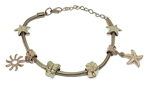 Pulseira Ajustável Dourada com Pingentes (Estrelas do Mar) 23cm